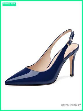Womens Slingback High Heels Patent Leather Pointed Toe Pumps 3.5 Inch Stiletto